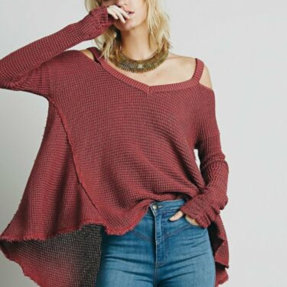 Free People Moonshine Cold Shoulder Sweater in Dusty Rose